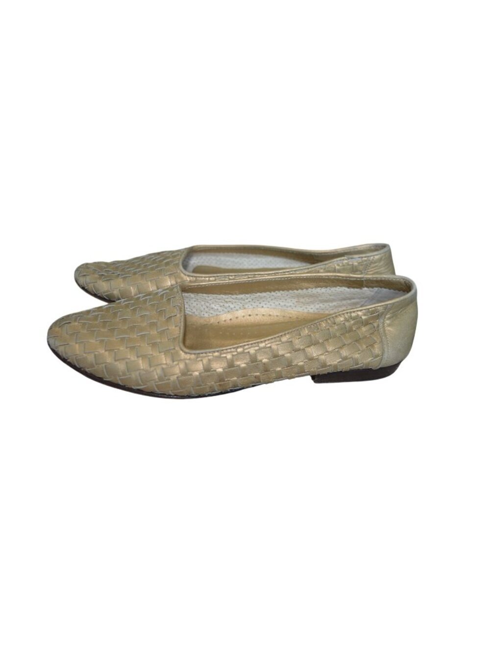 Vintage 80s Cole Haan Metallic Gold Basket Weave Leather Loafers Women Size 6.5
